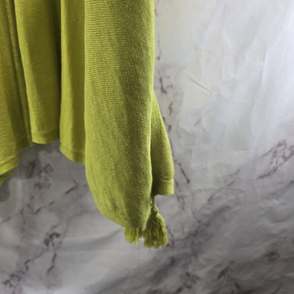 J Jill Sweater Womens One Size Neon Poncho Shawl Lightweight Chartreuse Tassel - Picture 4 of 10